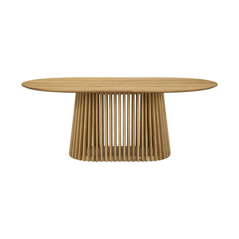 Table à manger ovale en bois massif de 79 po avec piètement central à lattes | 7 places