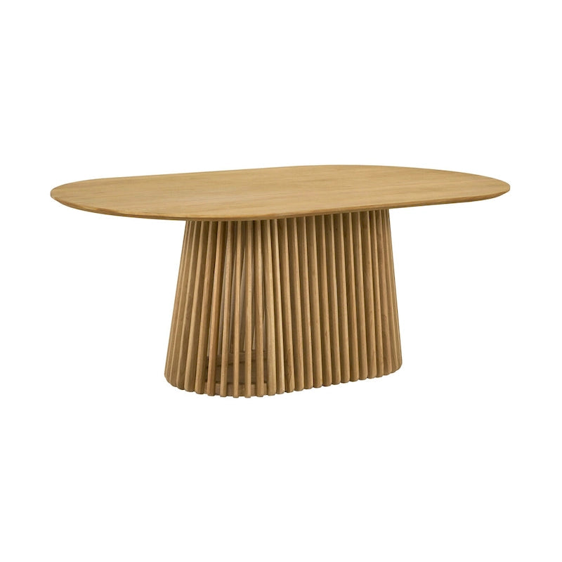 Table à manger ovale en bois massif de 79 po avec piètement central à lattes | 7 places