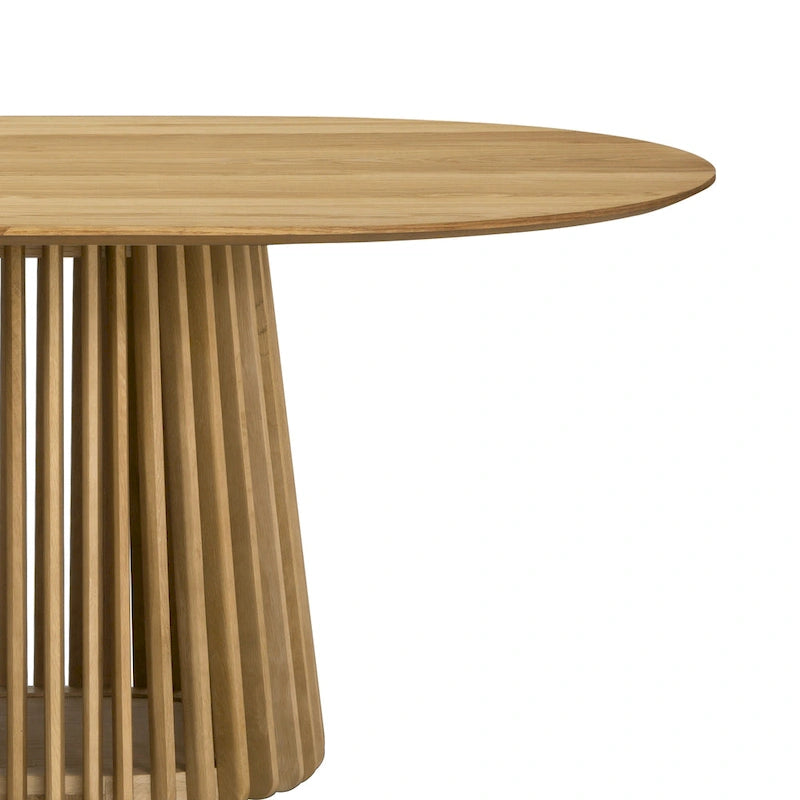 Table à manger ovale en bois massif de 79 po avec piètement central à lattes | 7 places
