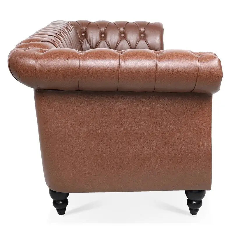 Canapé 3 places Chesterfield de 215 cm avec accoudoirs arrondis, capitonnage et clous décoratifs
