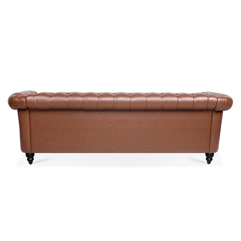 Canapé 3 places Chesterfield de 215 cm avec accoudoirs arrondis, capitonnage et clous décoratifs
