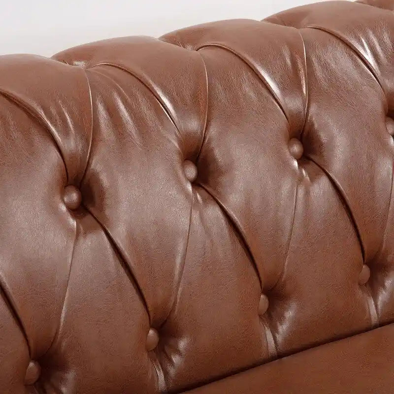 Canapé 3 places Chesterfield de 215 cm avec accoudoirs arrondis, capitonnage et clous décoratifs