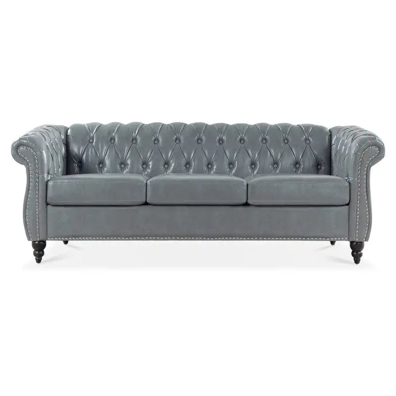 Canapé 3 places Chesterfield de 215 cm avec accoudoirs arrondis, capitonnage et clous décoratifs