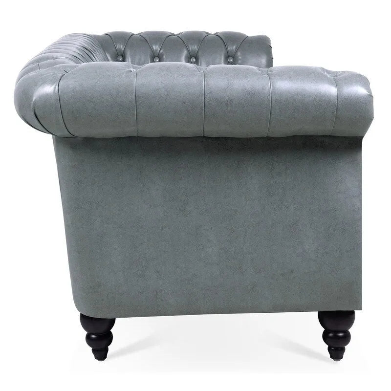 Canapé 3 places Chesterfield de 215 cm avec accoudoirs arrondis, capitonnage et clous décoratifs