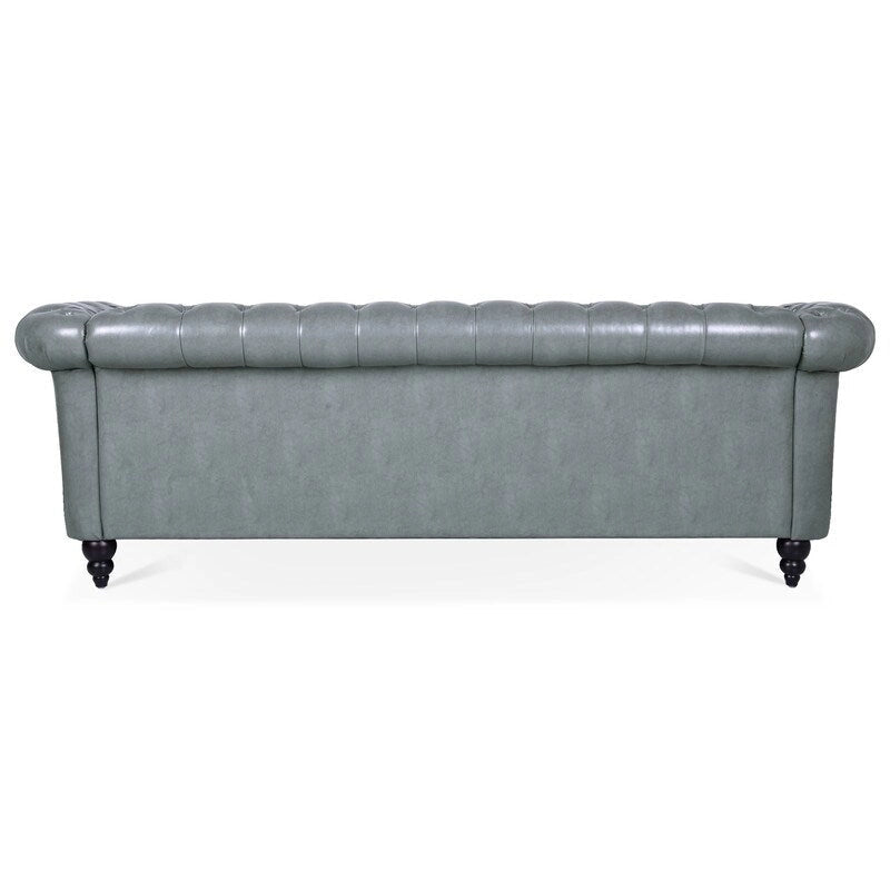 Canapé 3 places Chesterfield de 215 cm avec accoudoirs arrondis, capitonnage et clous décoratifs