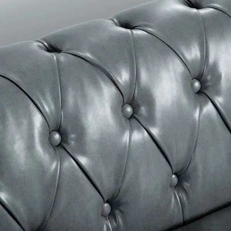 Canapé 3 places Chesterfield de 215 cm avec accoudoirs arrondis, capitonnage et clous décoratifs
