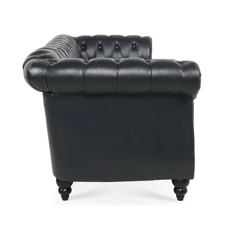 Canapé 3 places Chesterfield de 215 cm avec accoudoirs arrondis, capitonnage et clous décoratifs