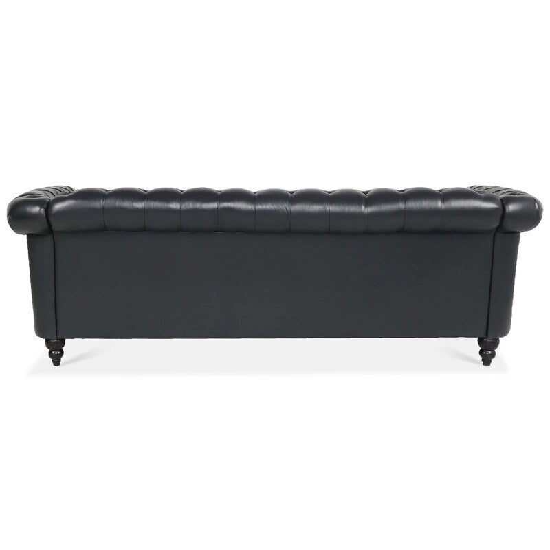 Canapé 3 places Chesterfield de 215 cm avec accoudoirs arrondis, capitonnage et clous décoratifs