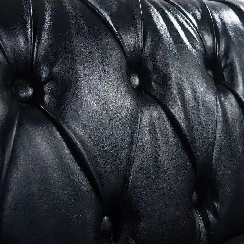 Canapé 3 places Chesterfield de 215 cm avec accoudoirs arrondis, capitonnage et clous décoratifs