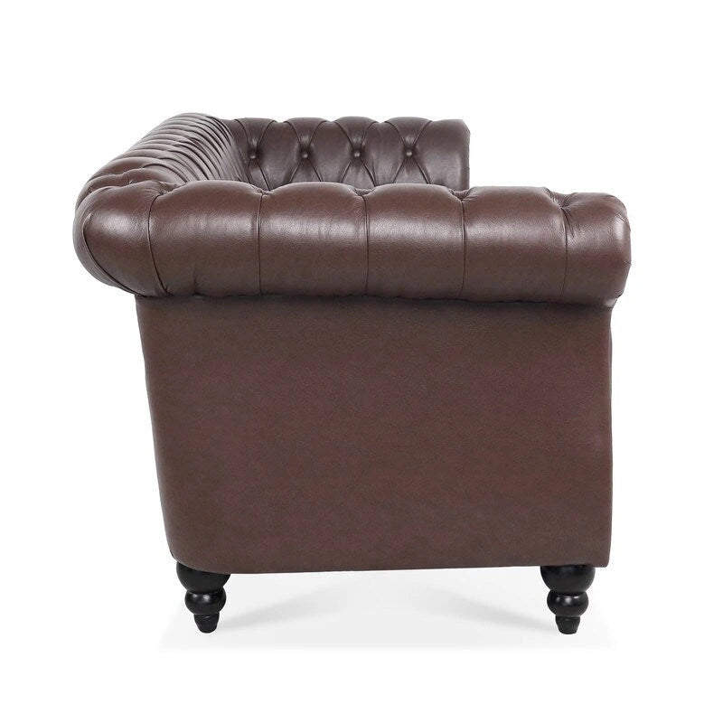 Canapé 3 places Chesterfield de 215 cm avec accoudoirs arrondis, capitonnage et clous décoratifs