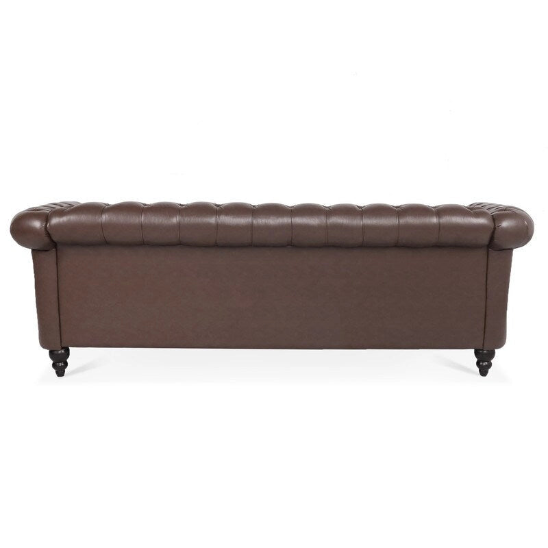 Canapé 3 places Chesterfield de 215 cm avec accoudoirs arrondis, capitonnage et clous décoratifs