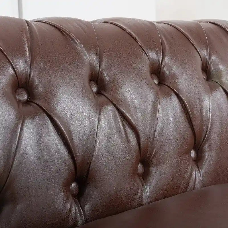Canapé 3 places Chesterfield de 215 cm avec accoudoirs arrondis, capitonnage et clous décoratifs