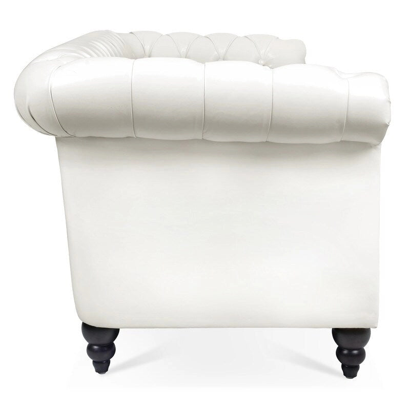 Canapé 3 places Chesterfield de 215 cm avec accoudoirs arrondis, capitonnage et clous décoratifs
