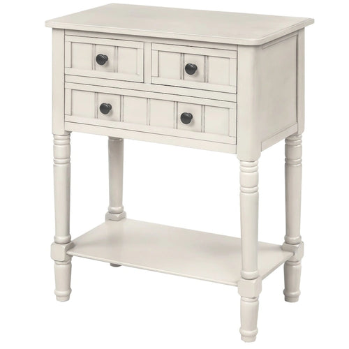 Console de 3 tiroirs en bois massif, finition vieillie, avec étagère inférieure