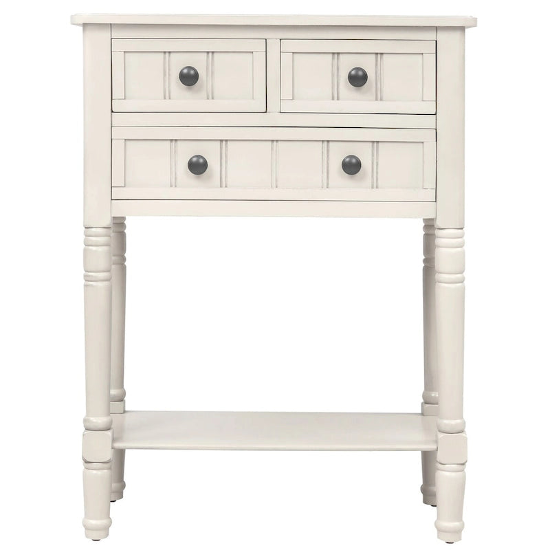 Console de 3 tiroirs en bois massif, finition vieillie, avec étagère inférieure