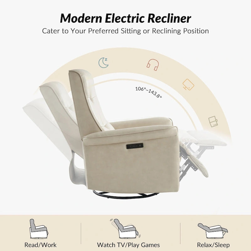 Fauteuil inclinable motorisé pivotant moderne avec port USB et dossier capitonné