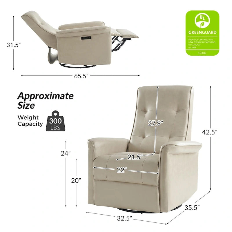 Fauteuil inclinable motorisé pivotant moderne avec port USB et dossier capitonné