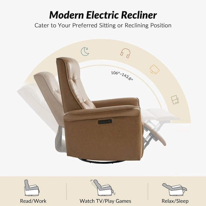 Fauteuil inclinable motorisé pivotant moderne avec port USB et dossier capitonné
