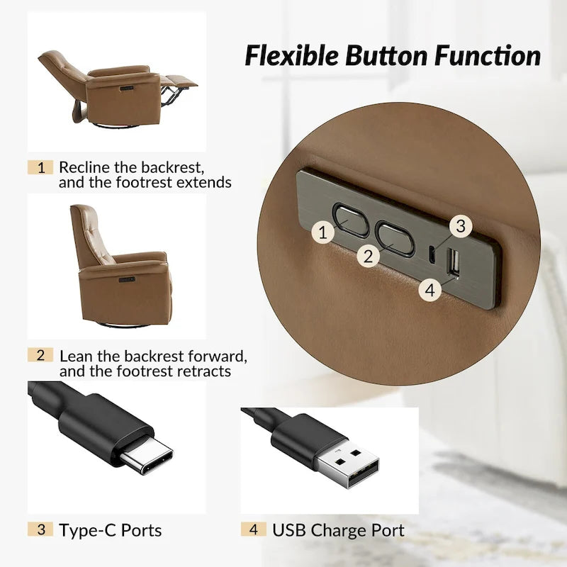 Fauteuil inclinable motorisé pivotant moderne avec port USB et dossier capitonné
