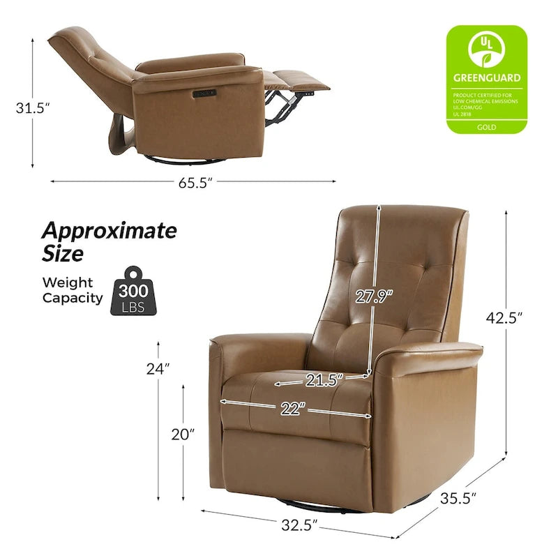 Fauteuil inclinable motorisé pivotant moderne avec port USB et dossier capitonné