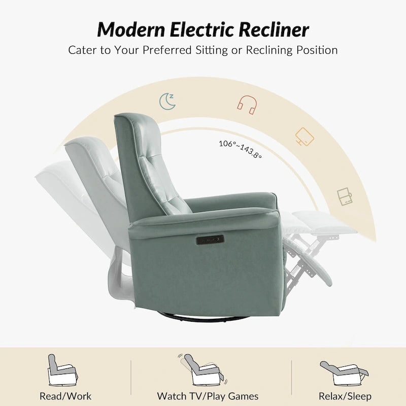 Fauteuil inclinable motorisé pivotant moderne avec port USB et dossier capitonné