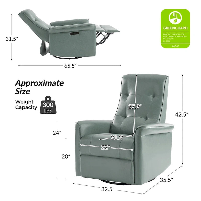 Fauteuil inclinable motorisé pivotant moderne avec port USB et dossier capitonné