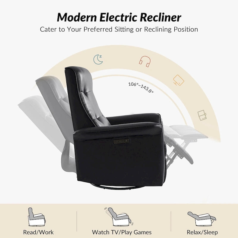 Fauteuil inclinable motorisé pivotant moderne avec port USB et dossier capitonné