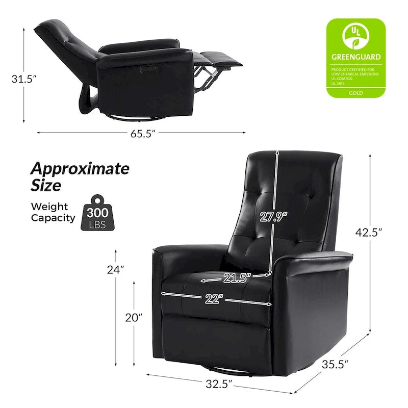 Fauteuil inclinable motorisé pivotant moderne avec port USB et dossier capitonné