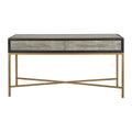 Macari Miki Art Deco Solid Wood AndVegan Leather Shagreen With Brass Accents Console Table - 59W x 16D x 32.3H