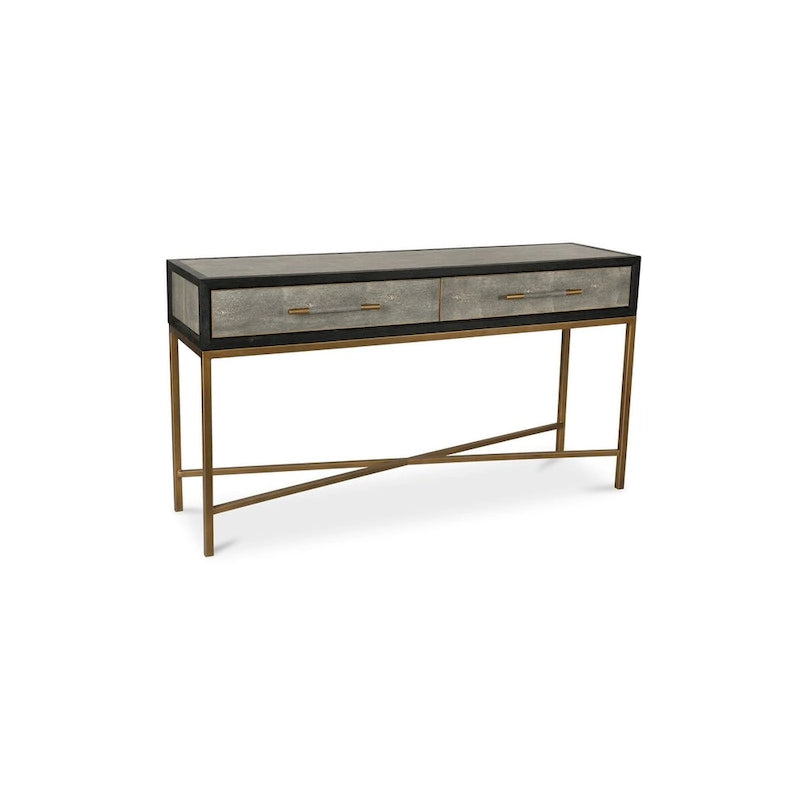 Console Art Déco | Cadre en chêne massif avec accents en laiton et plateau en galuchat