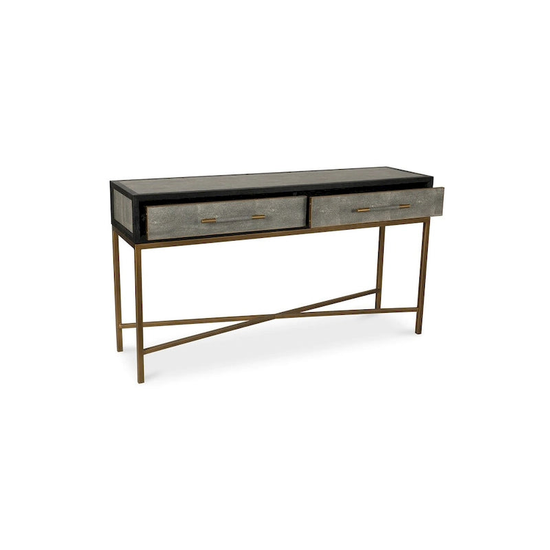 Console Art Déco | Cadre en chêne massif avec accents en laiton et plateau en galuchat