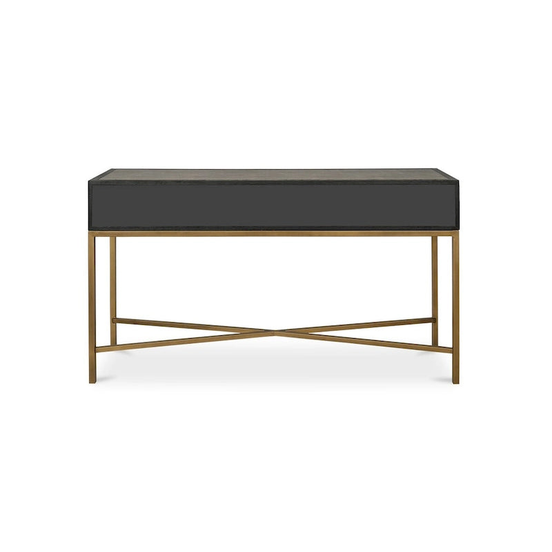 Console Art Déco | Cadre en chêne massif avec accents en laiton et plateau en galuchat