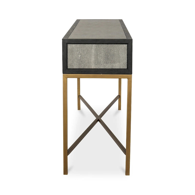 Console Art Déco | Cadre en chêne massif avec accents en laiton et plateau en galuchat
