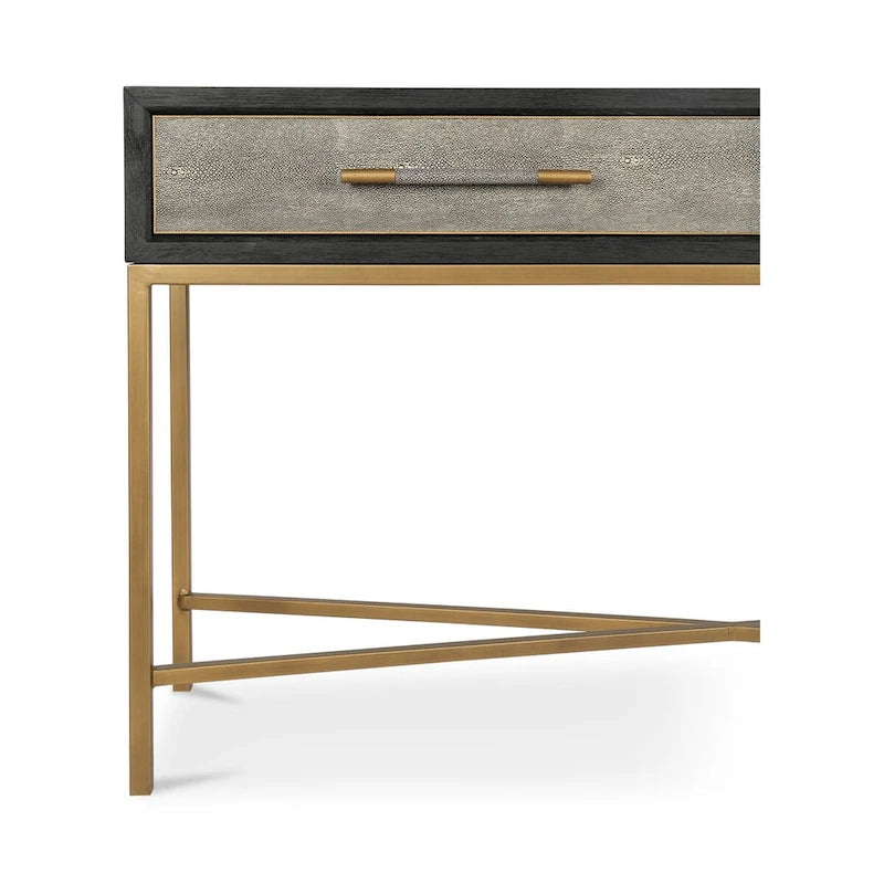 Console Art Déco | Cadre en chêne massif avec accents en laiton et plateau en galuchat