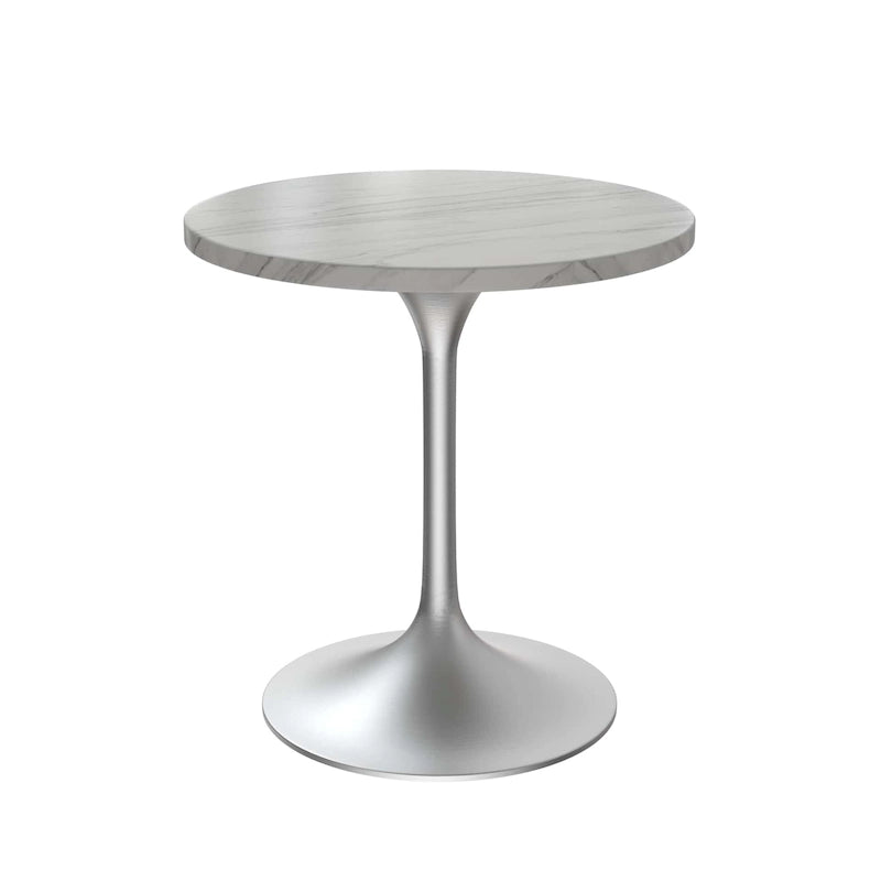 Table à manger ronde en pierre frittée de 27" avec pied central en acier brossé