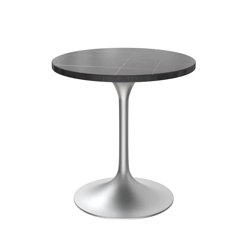 Table à manger ronde en pierre frittée de 27" avec pied central en acier brossé