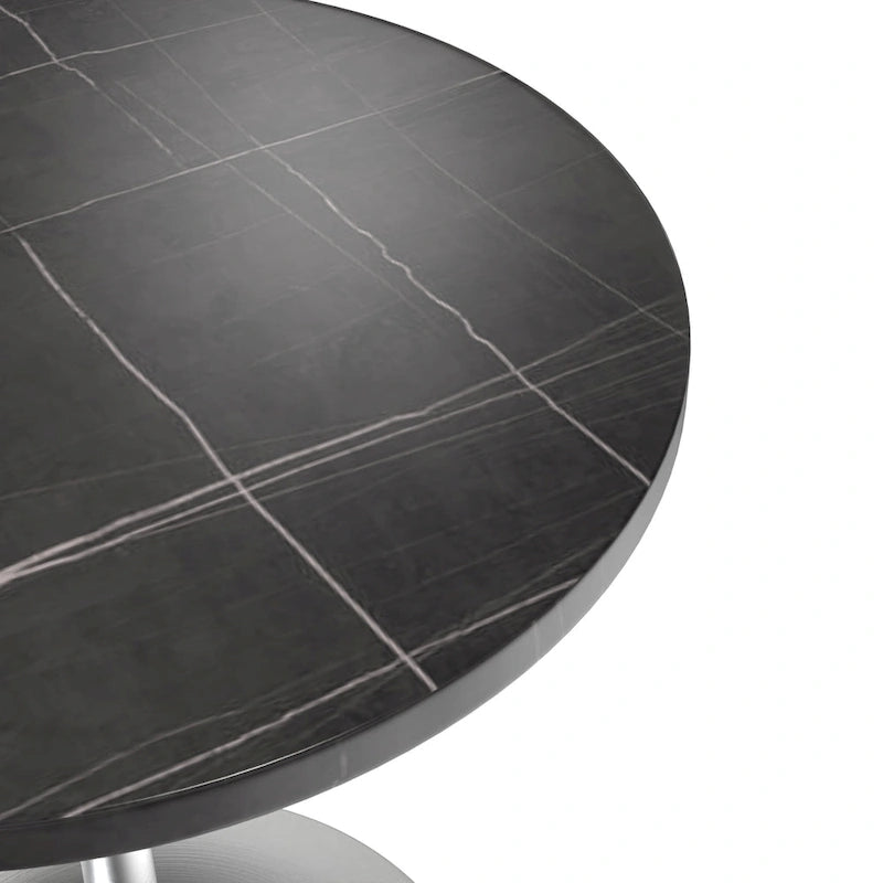 Table à manger ronde en pierre frittée de 27" avec pied central en acier brossé