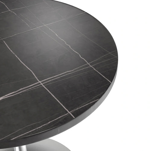 Table à manger ronde en pierre frittée de 27" avec pied central en acier brossé