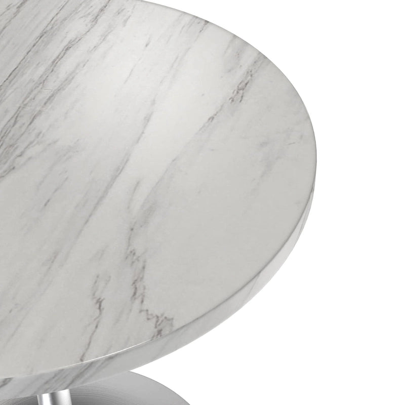 Table à manger ronde en pierre frittée de 27" avec pied central en acier brossé
