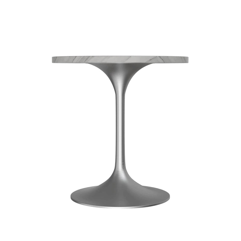 Table à manger ronde en pierre frittée de 27" avec pied central en acier brossé