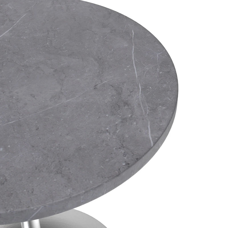Table à manger ronde en pierre frittée de 27" avec pied central en acier brossé