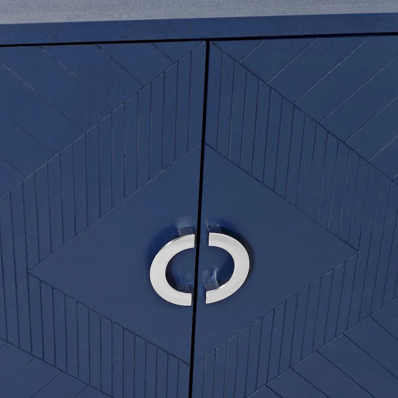 Meuble de Rangement 4 Portes avec Lignes Sculptées et Poignées Semi-Circulaires