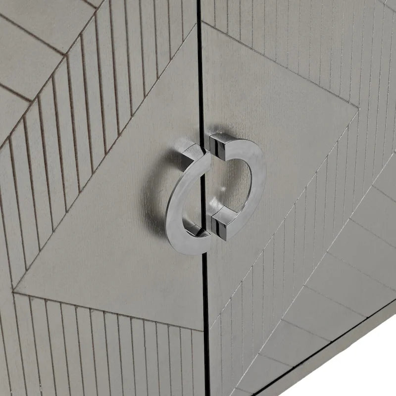 Meuble de Rangement 4 Portes avec Lignes Sculptées et Poignées Semi-Circulaires