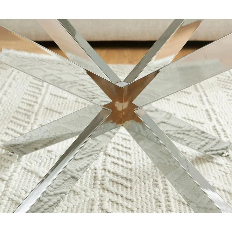 Table basse ronde en verre trempé avec pieds tubulaires en métal