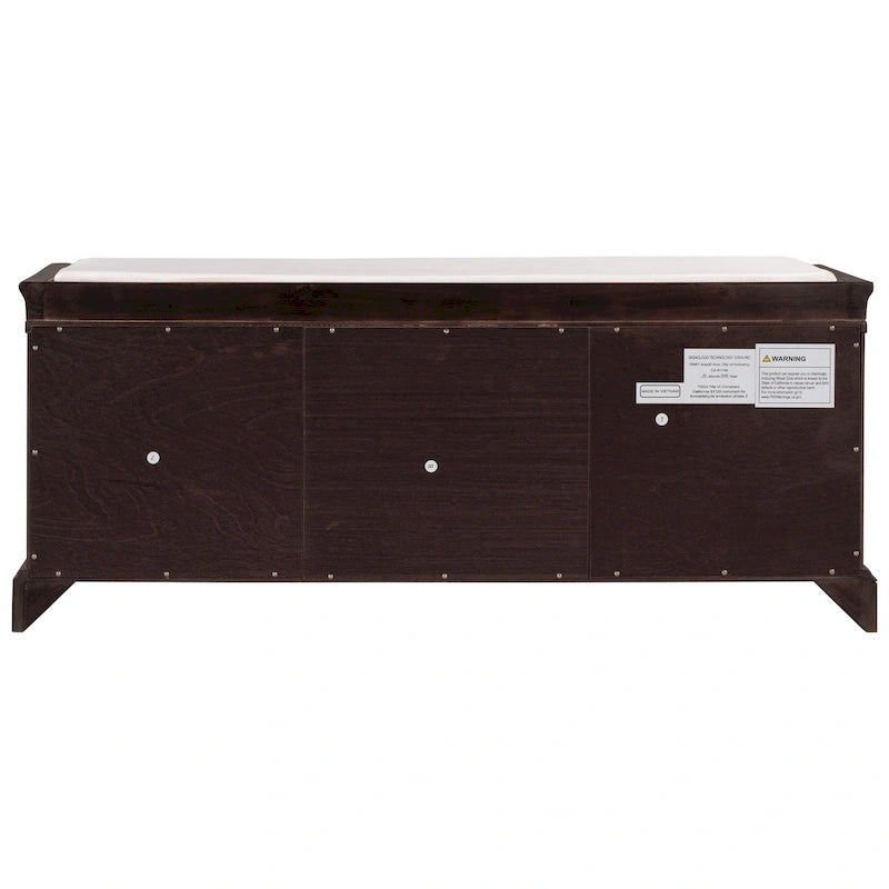 Banc de rangement d'entrée avec coussin, 2 tiroirs et 2 portes d'armoire