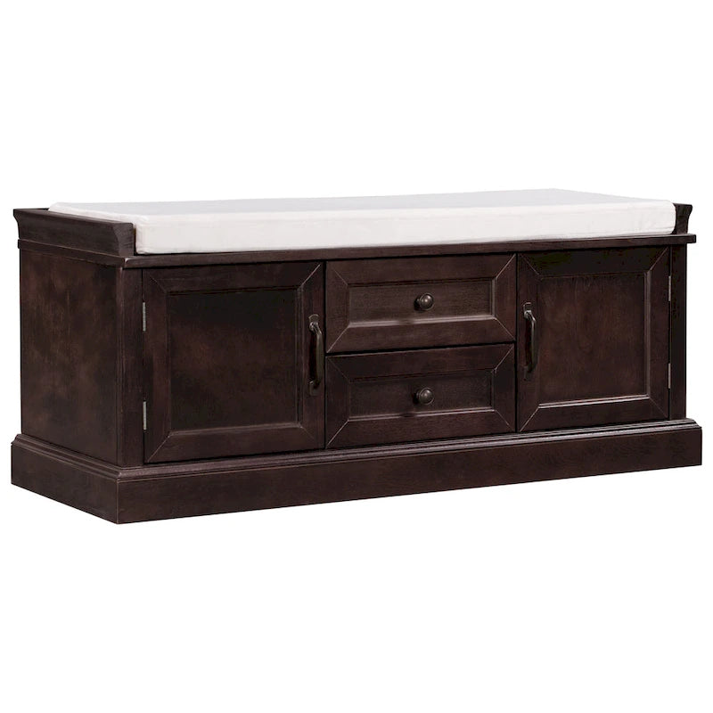 Banc de rangement d'entrée avec coussin, 2 tiroirs et 2 portes d'armoire