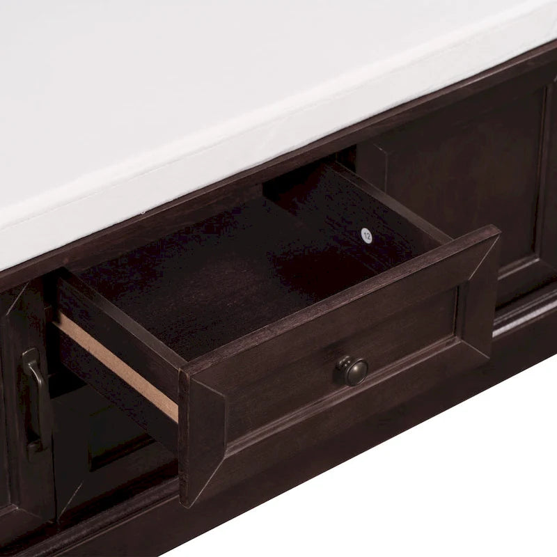 Banc de rangement d'entrée avec coussin, 2 tiroirs et 2 portes d'armoire