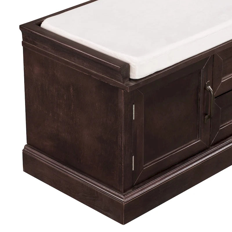 Banc de rangement d'entrée avec coussin, 2 tiroirs et 2 portes d'armoire