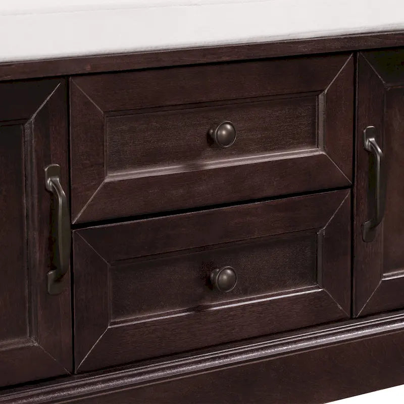 Banc de rangement d'entrée avec coussin, 2 tiroirs et 2 portes d'armoire