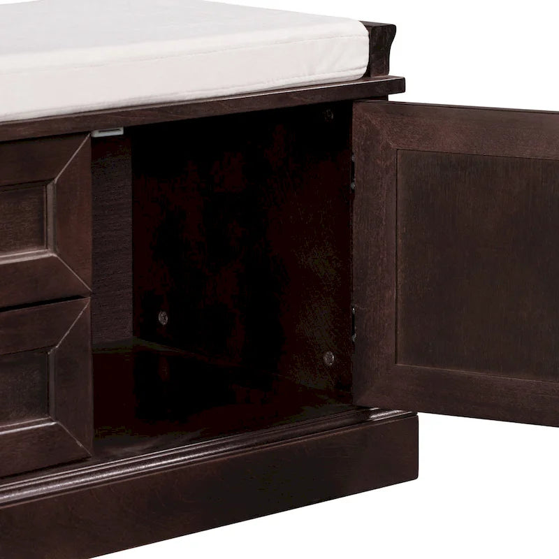 Banc de rangement d'entrée avec coussin, 2 tiroirs et 2 portes d'armoire